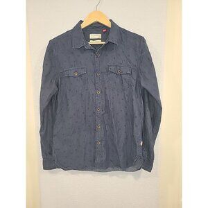 Denim & Flower Shirt Mens Medium Blue Slim Denim Skull All Over Print Cotton